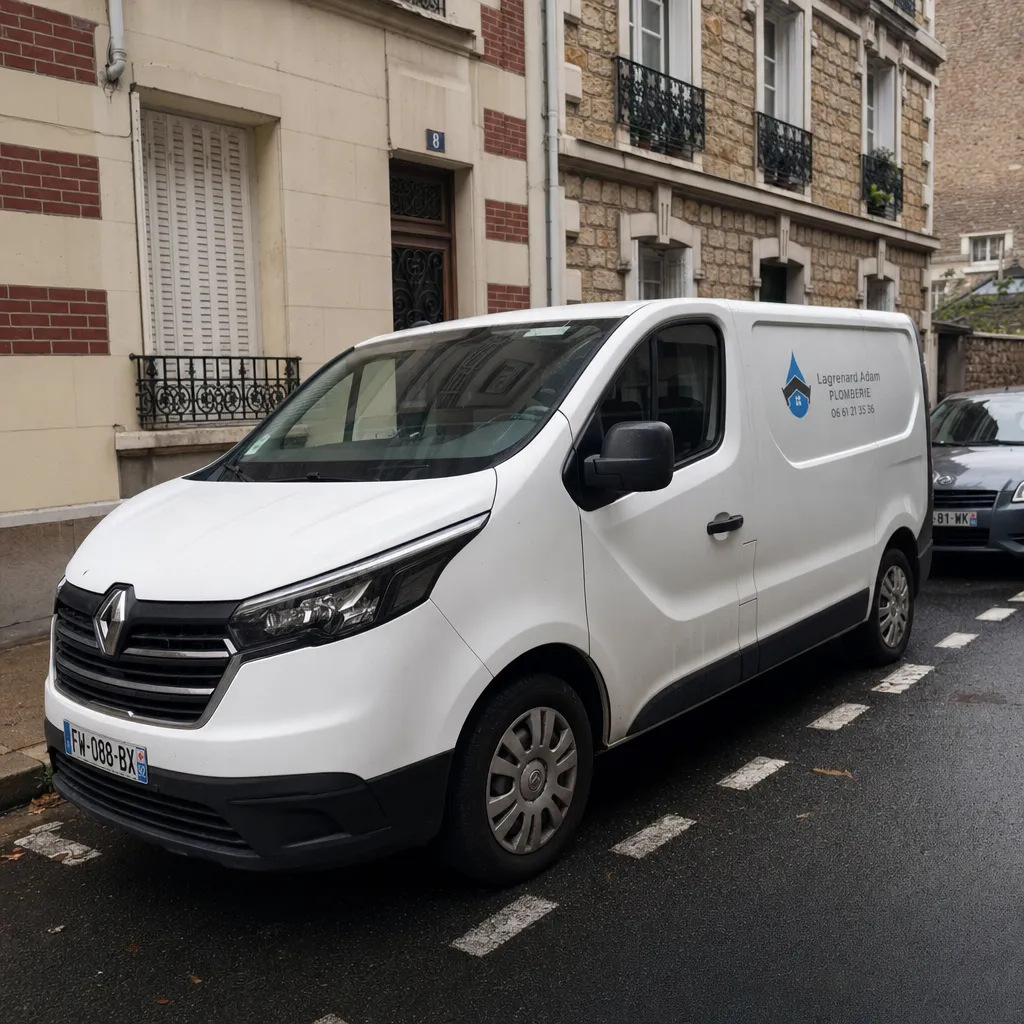 La camionnette de Laurent Adam Plombier dans une rue de La Garenne-Colombes
