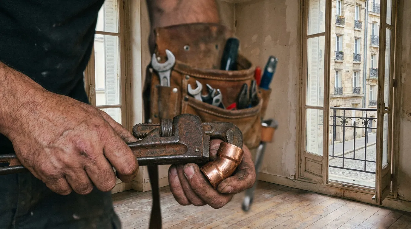Mains et outils du plombier